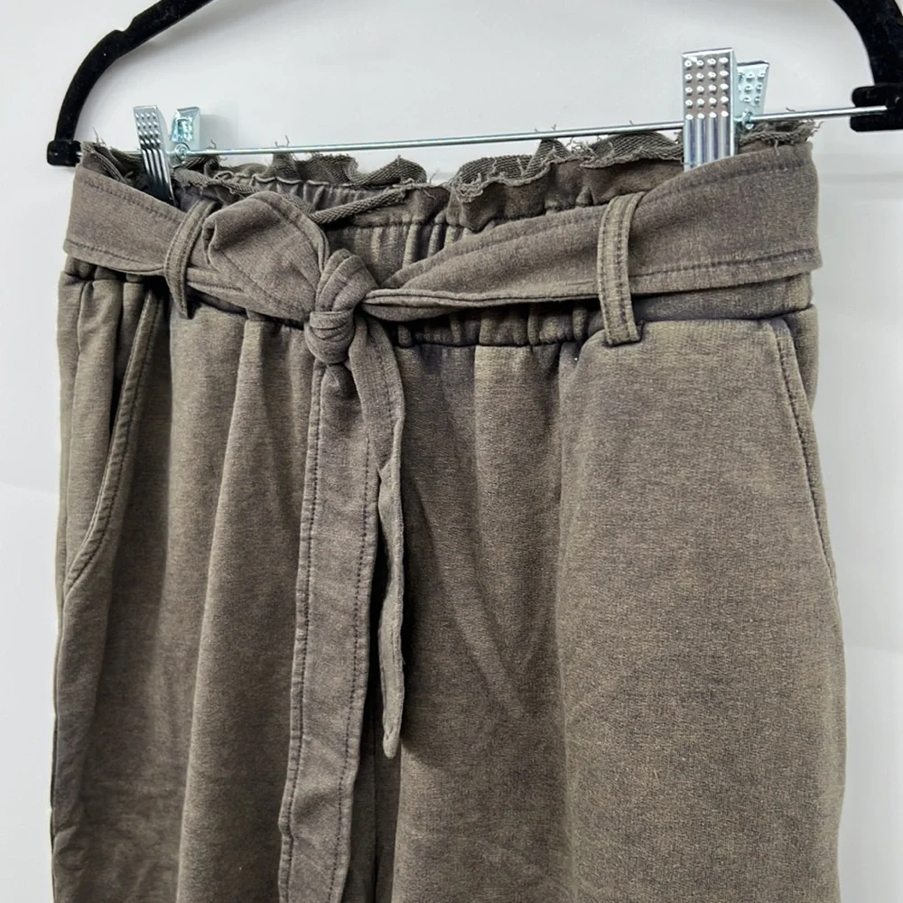 🆕Charcoal French Terry Paperbag High Waist Wide Leg Pant Hem & Thread S, M & L - Picture 6 of 15